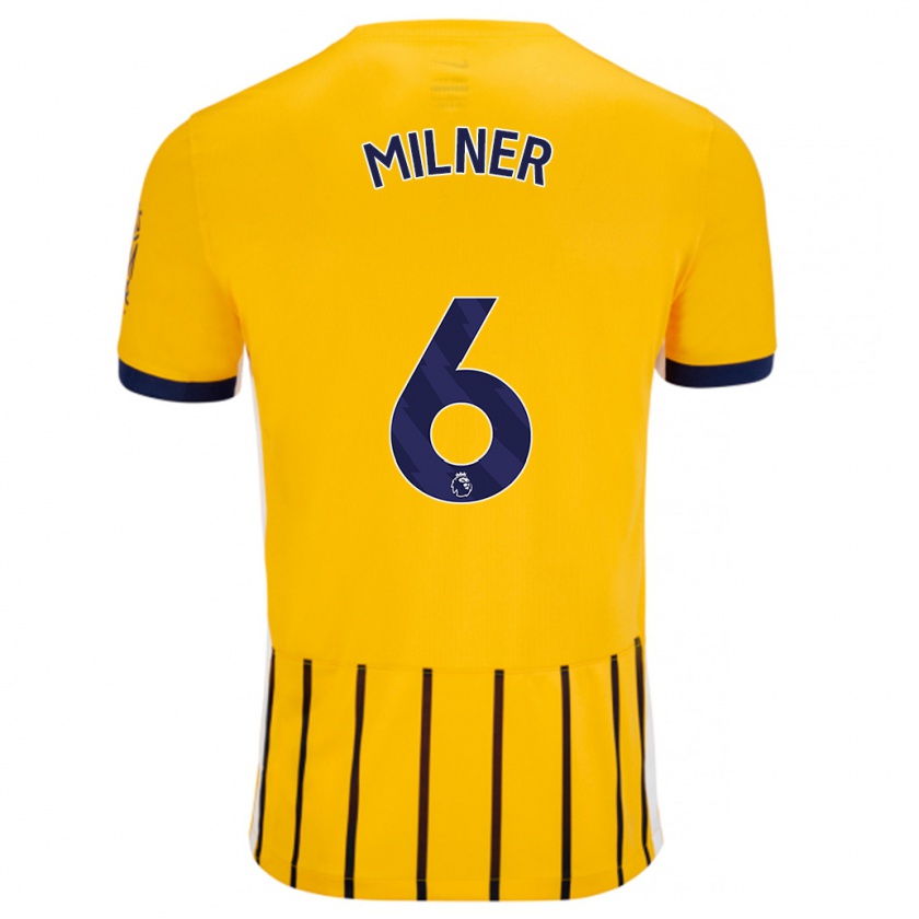 Kandiny Homme Maillot James Milner #6 Doré Bleu À Fines Rayures Tenues Extérieur 2024/25 T-Shirt