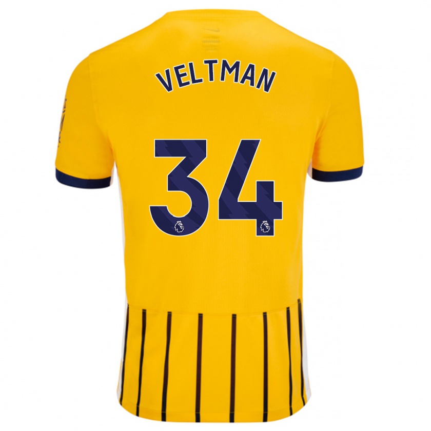 Kandiny Homme Maillot Joël Veltman #34 Doré Bleu À Fines Rayures Tenues Extérieur 2024/25 T-Shirt