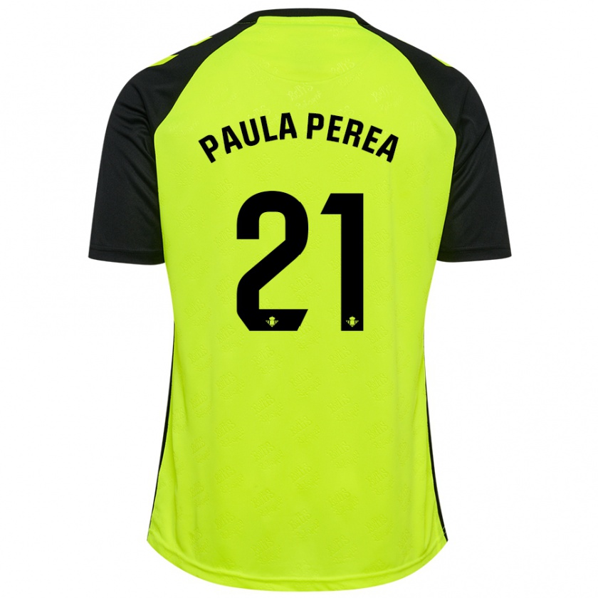 Kandiny Homme Maillot Paula Perea Ramírez #21 Jaune Fluo Noir Tenues Extérieur 2024/25 T-Shirt