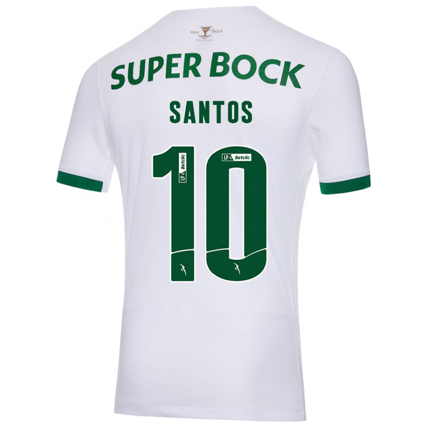 Kandiny Homme Maillot Guilherme Santos #10 Blanc Vert Tenues Extérieur 2024/25 T-Shirt