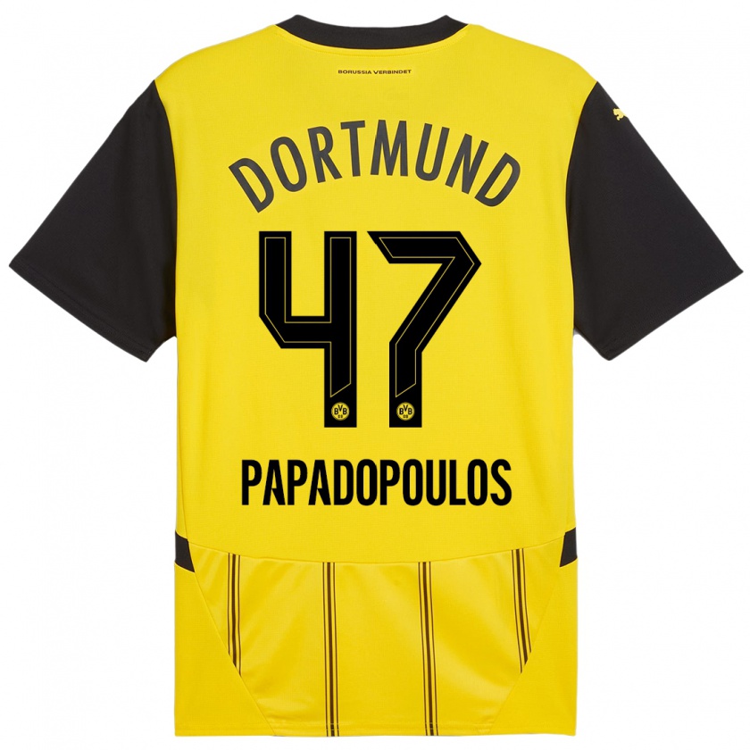 Kandiny Femme Maillot Antonios Papadopoulos #47 Jaune Noir Tenues Domicile 2024/25 T-Shirt