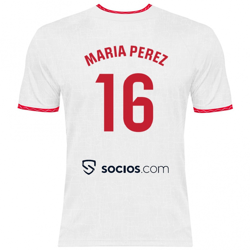 Kandiny Femme Maillot María Pérez Rabaza #16 Blanc Rouge Tenues Domicile 2024/25 T-Shirt