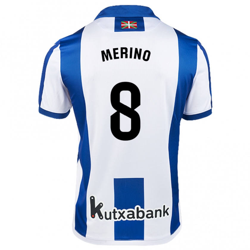 Kandiny Femme Maillot Mikel Merino #8 Blanc Bleu Tenues Domicile 2024/25 T-Shirt