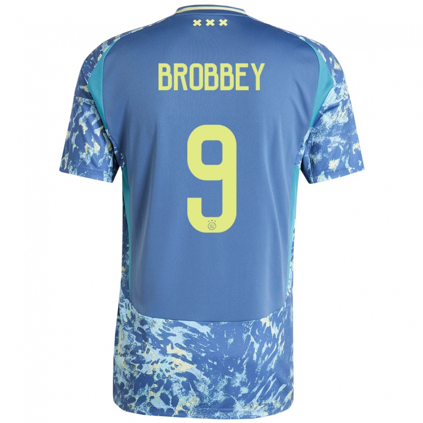 Kandiny Femme Maillot Brian Brobbey #9 Gris Bleu Jaune Tenues Extérieur 2024/25 T-Shirt