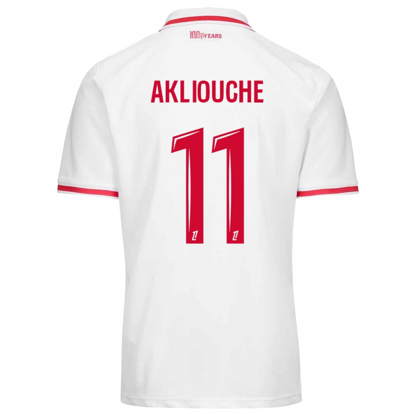 Kandiny Enfant Maillot Maghnes Akliouche #11 Blanc Rouge Tenues Domicile 2024/25 T-Shirt