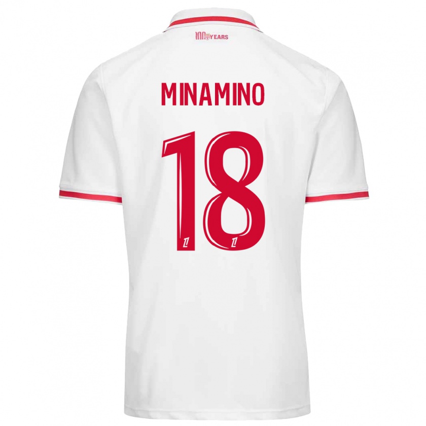 Kandiny Enfant Maillot Takumi Minamino #18 Blanc Rouge Tenues Domicile 2024/25 T-Shirt