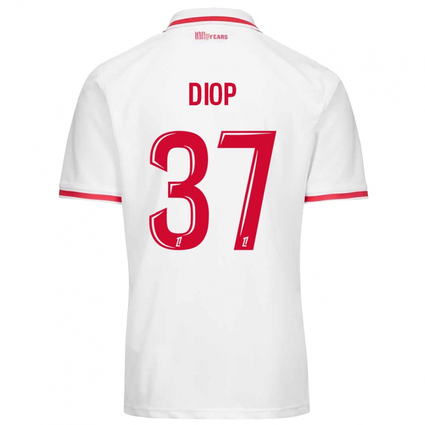 Kandiny Enfant Maillot Edan Diop #37 Blanc Rouge Tenues Domicile 2024/25 T-Shirt