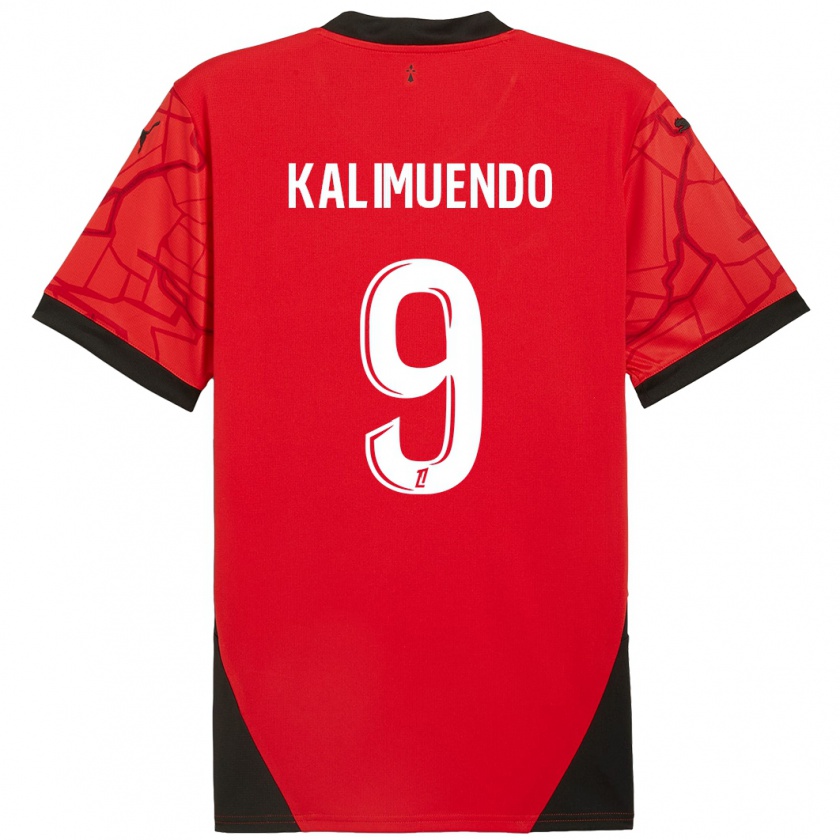 Kandiny Enfant Maillot Arnaud Kalimuendo #9 Rouge Noir Tenues Domicile 2024/25 T-Shirt