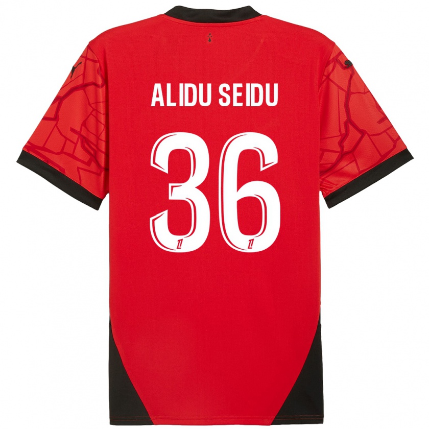 Kandiny Enfant Maillot Alidu Seidu #36 Rouge Noir Tenues Domicile 2024/25 T-Shirt