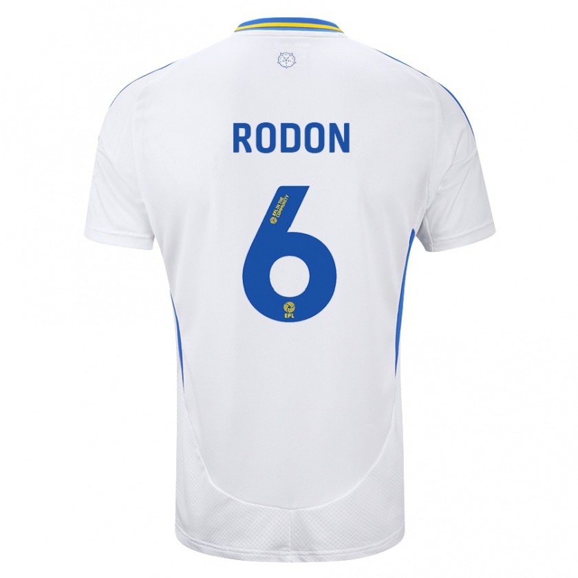 Kandiny Enfant Maillot Joe Rodon #6 Blanc Bleu Tenues Domicile 2024/25 T-Shirt