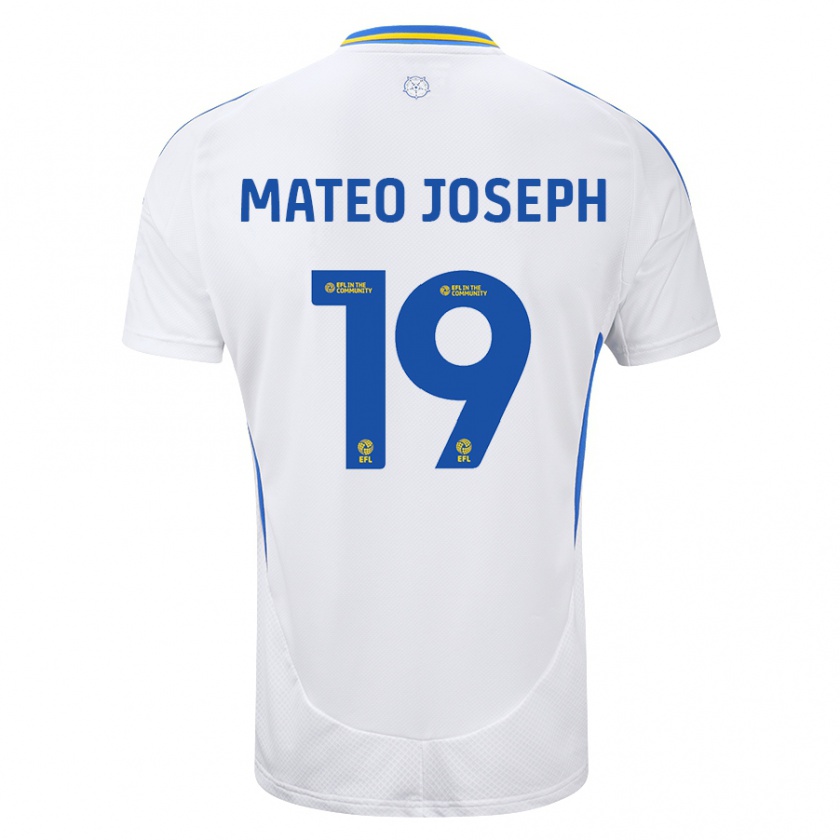 Kandiny Enfant Maillot Mateo Joseph #19 Blanc Bleu Tenues Domicile 2024/25 T-Shirt