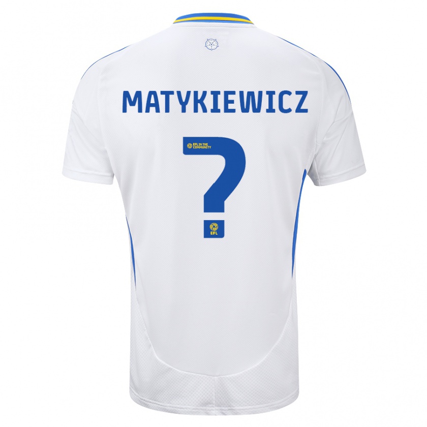 Kandiny Enfant Maillot Luke Matykiewicz #0 Blanc Bleu Tenues Domicile 2024/25 T-Shirt