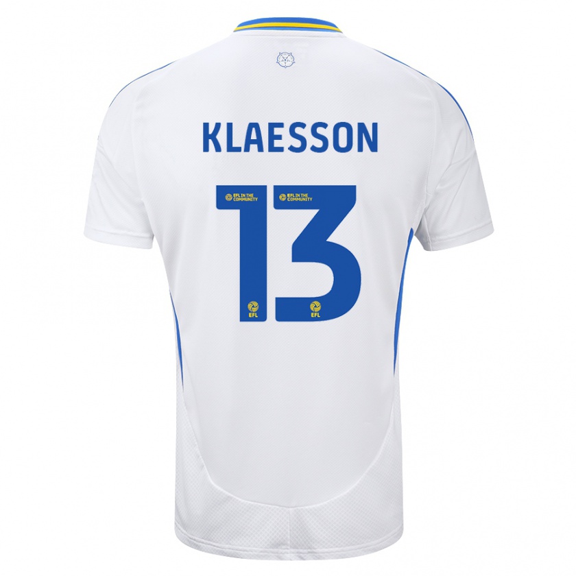 Kandiny Enfant Maillot Kristoffer Klaesson #13 Blanc Bleu Tenues Domicile 2024/25 T-Shirt