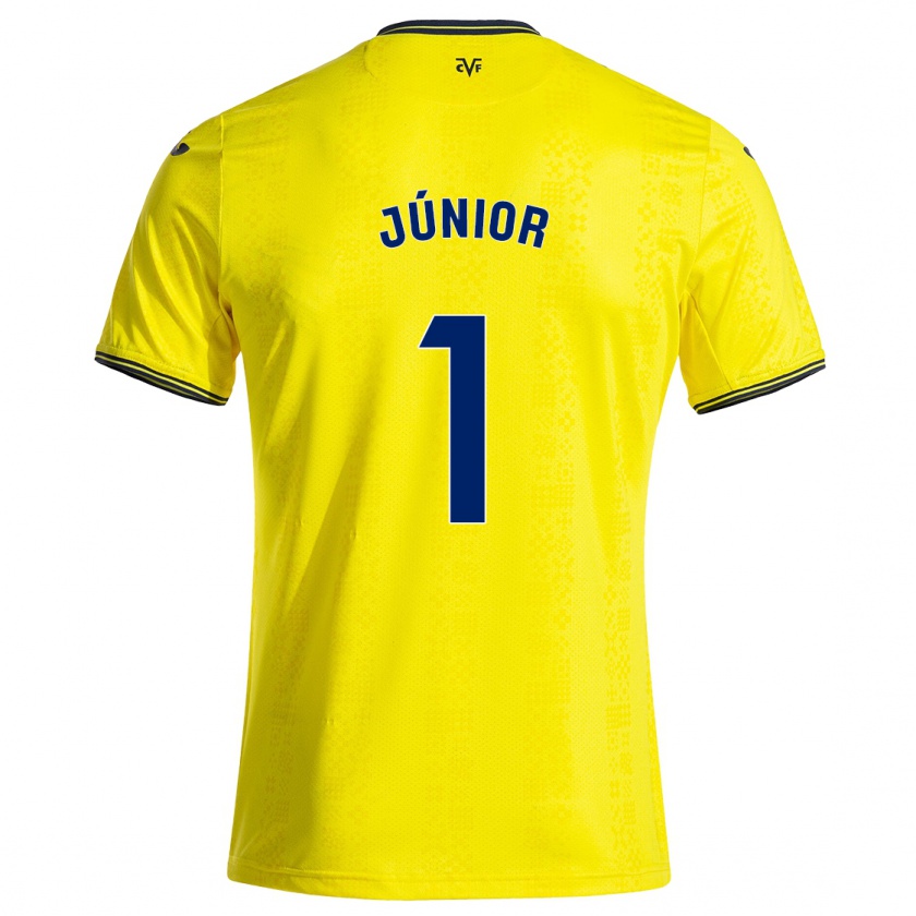 Kandiny Enfant Maillot Luiz Júnior #1 Jaune Noir Tenues Domicile 2024/25 T-Shirt