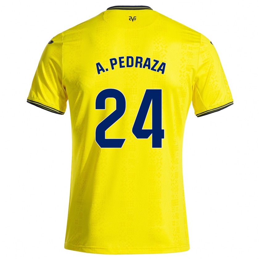 Kandiny Enfant Maillot Alfonso Pedraza #24 Jaune Noir Tenues Domicile 2024/25 T-Shirt