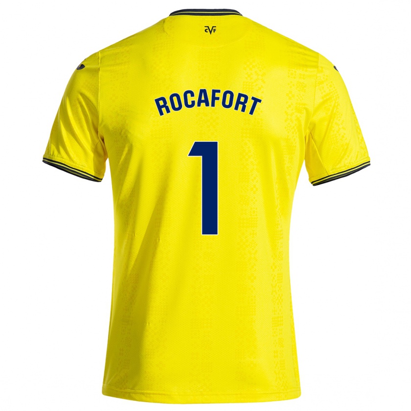 Kandiny Enfant Maillot Rodrigo Rocafort #1 Jaune Noir Tenues Domicile 2024/25 T-Shirt