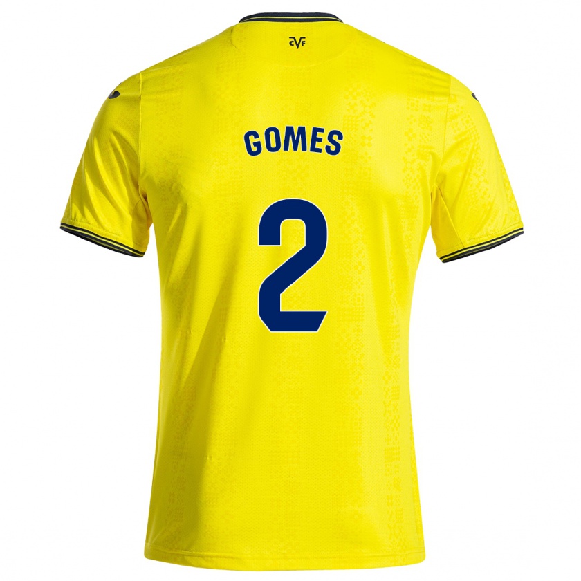 Kandiny Enfant Maillot Vique Gomes #2 Jaune Noir Tenues Domicile 2024/25 T-Shirt