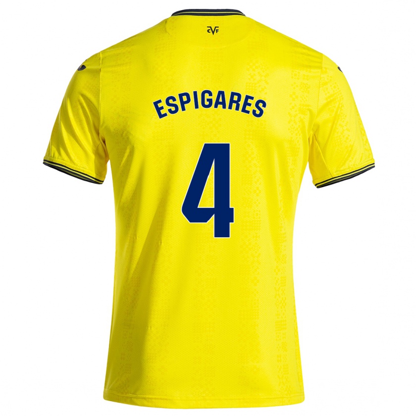 Kandiny Enfant Maillot Antonio Espigares #4 Jaune Noir Tenues Domicile 2024/25 T-Shirt