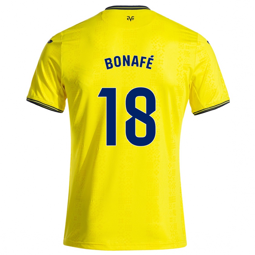 Kandiny Enfant Maillot César Bonafé #18 Jaune Noir Tenues Domicile 2024/25 T-Shirt