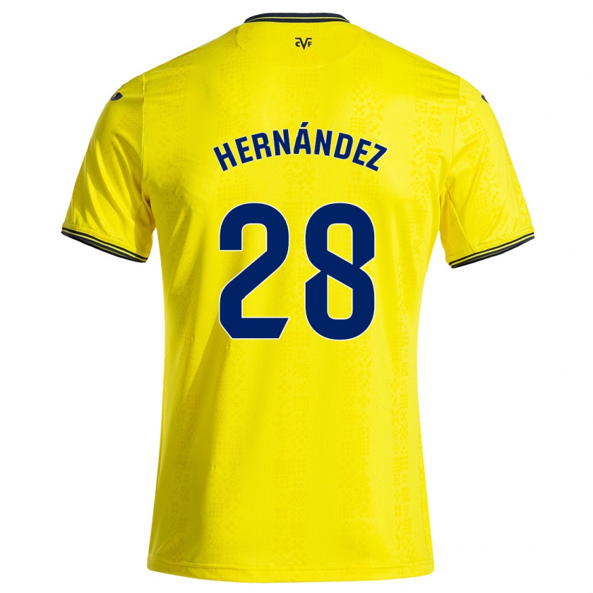 Kandiny Enfant Maillot Gerard Hernández #28 Jaune Noir Tenues Domicile 2024/25 T-Shirt