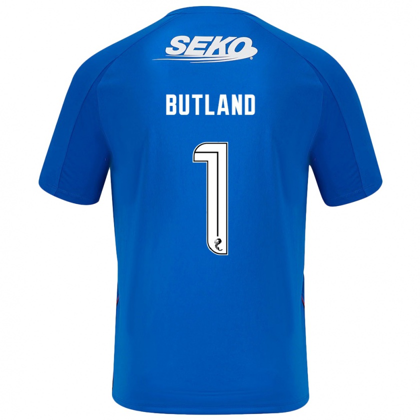 Kandiny Enfant Maillot Jack Butland #1 Bleu Foncé Tenues Domicile 2024/25 T-Shirt