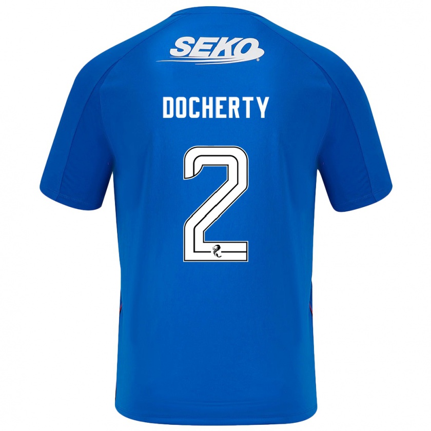 Kandiny Enfant Maillot Nicola Docherty #2 Bleu Foncé Tenues Domicile 2024/25 T-Shirt