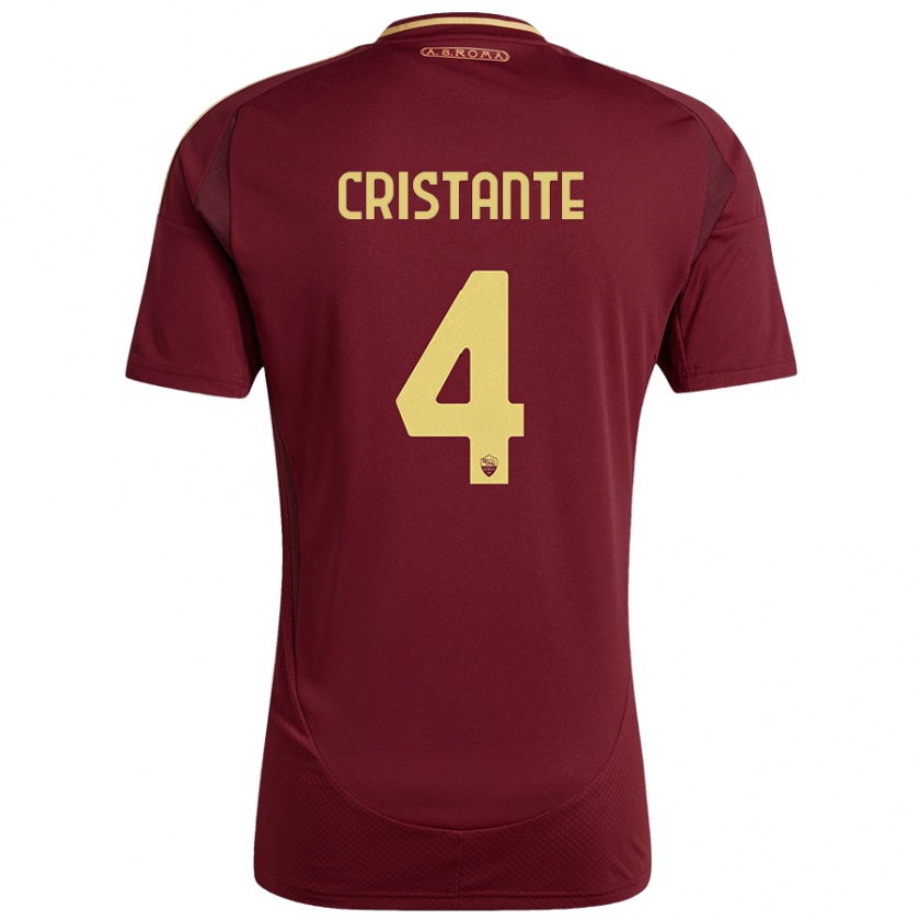 Kandiny Enfant Maillot Bryan Cristante #4 Rouge Brun Or Tenues Domicile 2024/25 T-Shirt