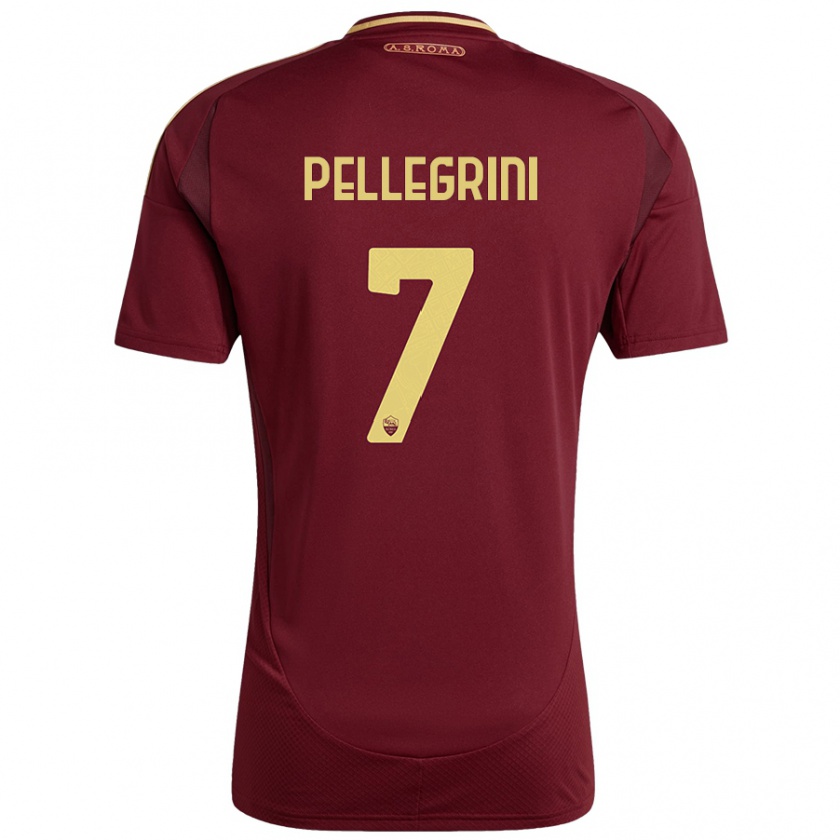 Kandiny Enfant Maillot Lorenzo Pellegrini #7 Rouge Brun Or Tenues Domicile 2024/25 T-Shirt