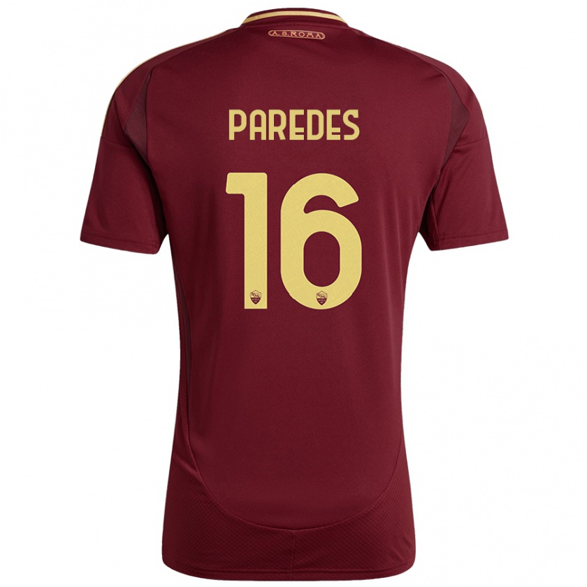 Kandiny Enfant Maillot Leandro Paredes #16 Rouge Brun Or Tenues Domicile 2024/25 T-Shirt