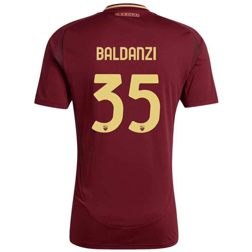 Kandiny Enfant Maillot Tommaso Baldanzi #35 Rouge Brun Or Tenues Domicile 2024/25 T-Shirt