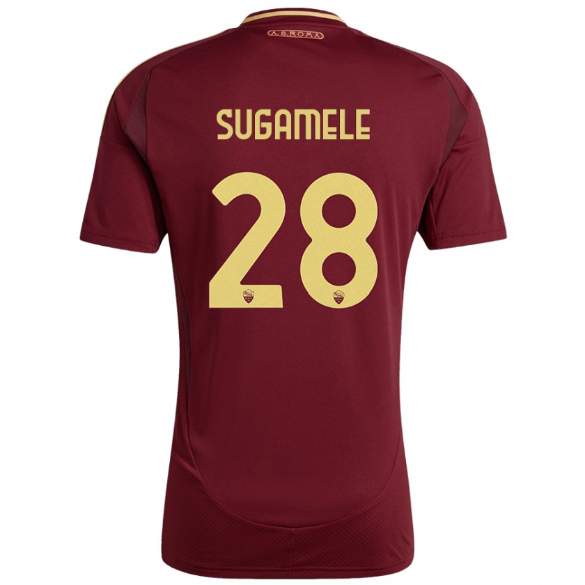 Kandiny Enfant Maillot Alessandro Sugamele #28 Rouge Brun Or Tenues Domicile 2024/25 T-Shirt