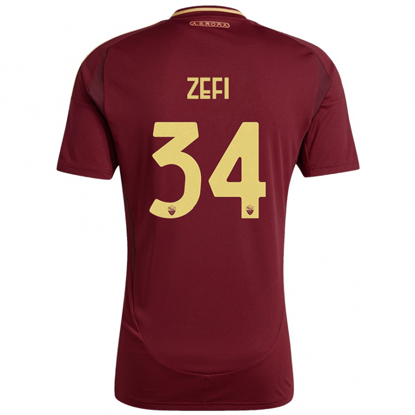 Kandiny Enfant Maillot Kevin Zefi #34 Rouge Brun Or Tenues Domicile 2024/25 T-Shirt