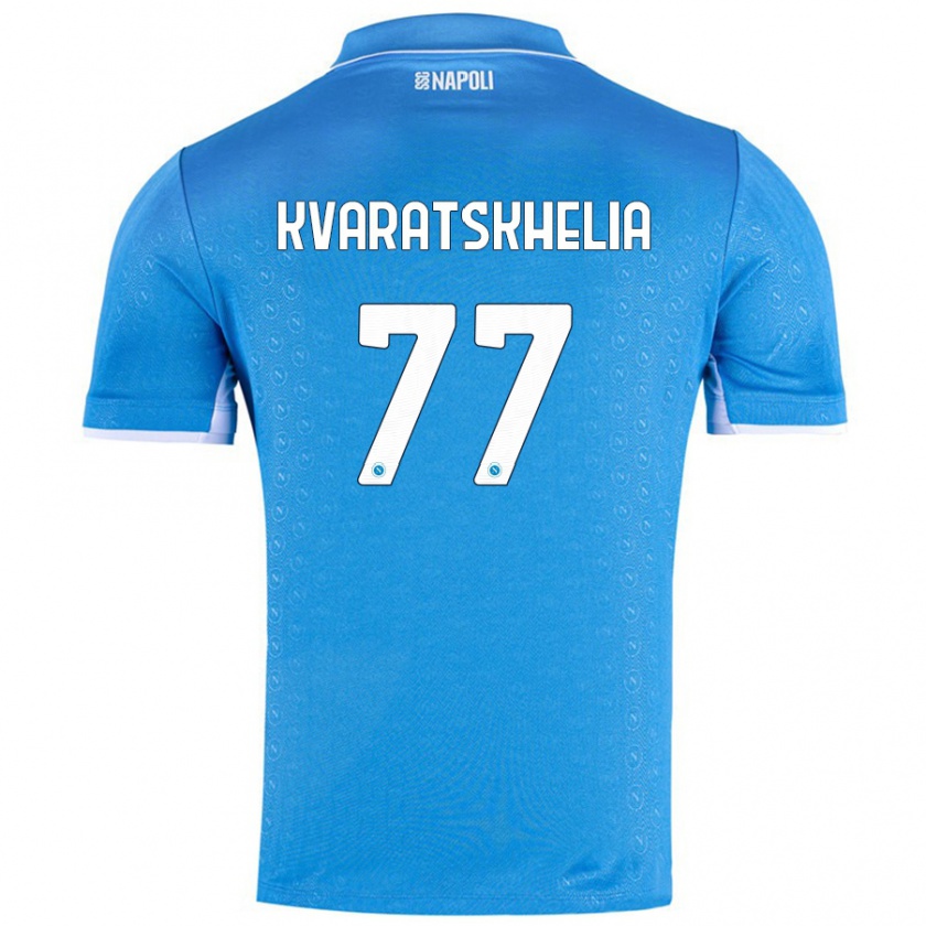 Kandiny Enfant Maillot Khvicha Kvaratskhelia #77 Bleu Ciel Tenues Domicile 2024/25 T-Shirt