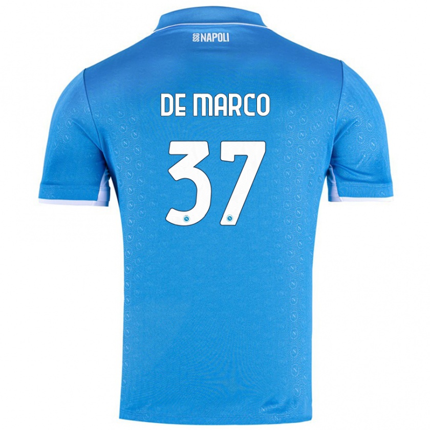 Kandiny Enfant Maillot Francesco De Marco #37 Bleu Ciel Tenues Domicile 2024/25 T-Shirt