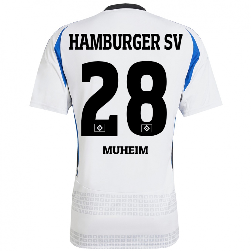 Kandiny Enfant Maillot Miro Muheim #28 Blanc Bleu Tenues Domicile 2024/25 T-Shirt