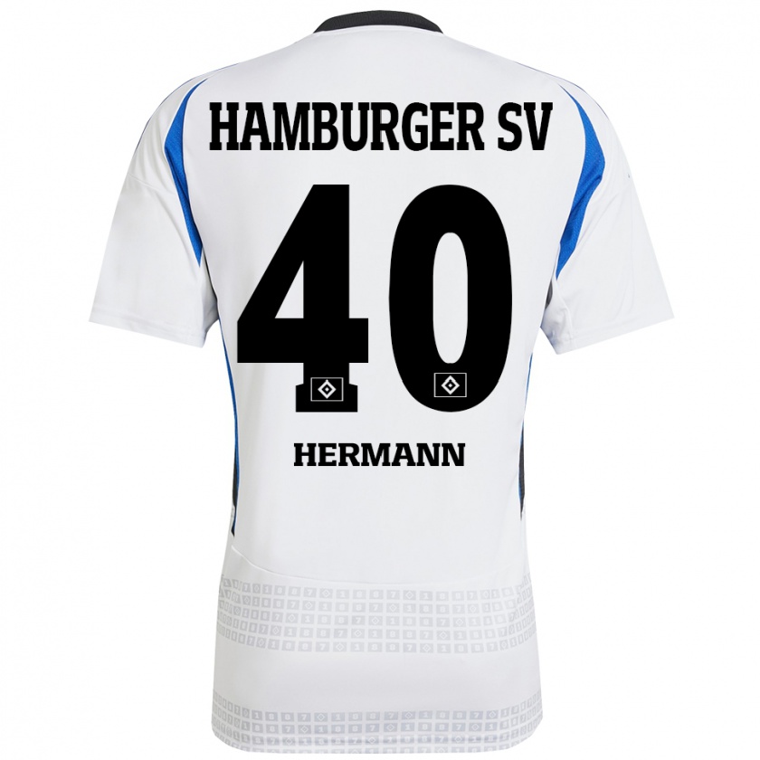 Kandiny Enfant Maillot Hannes Hermann #40 Blanc Bleu Tenues Domicile 2024/25 T-Shirt