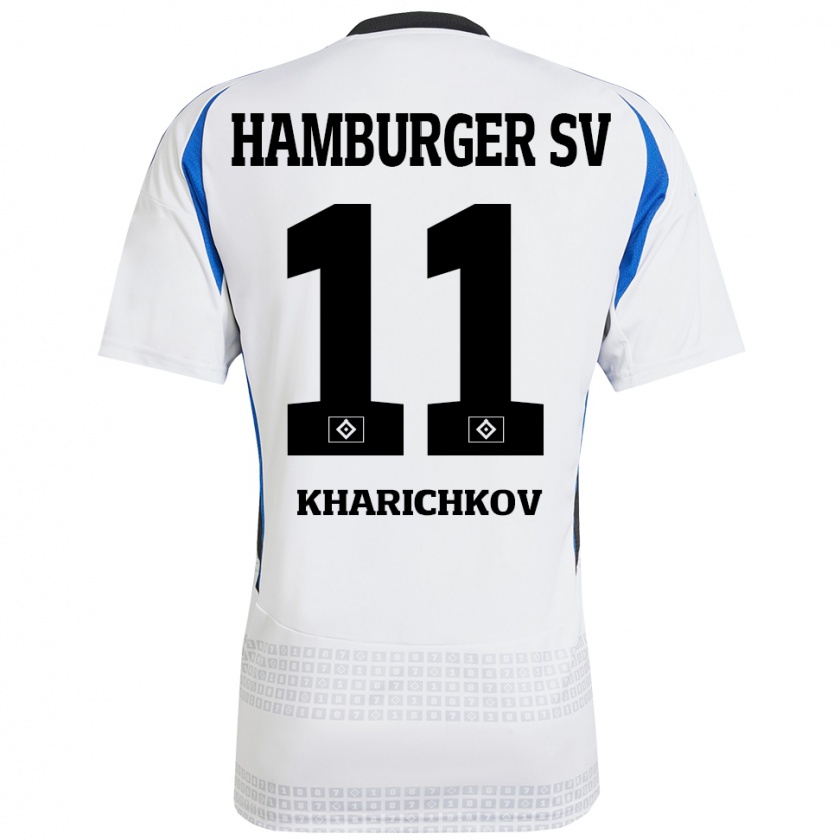 Kandiny Enfant Maillot Valentyn Kharichkov #11 Blanc Bleu Tenues Domicile 2024/25 T-Shirt