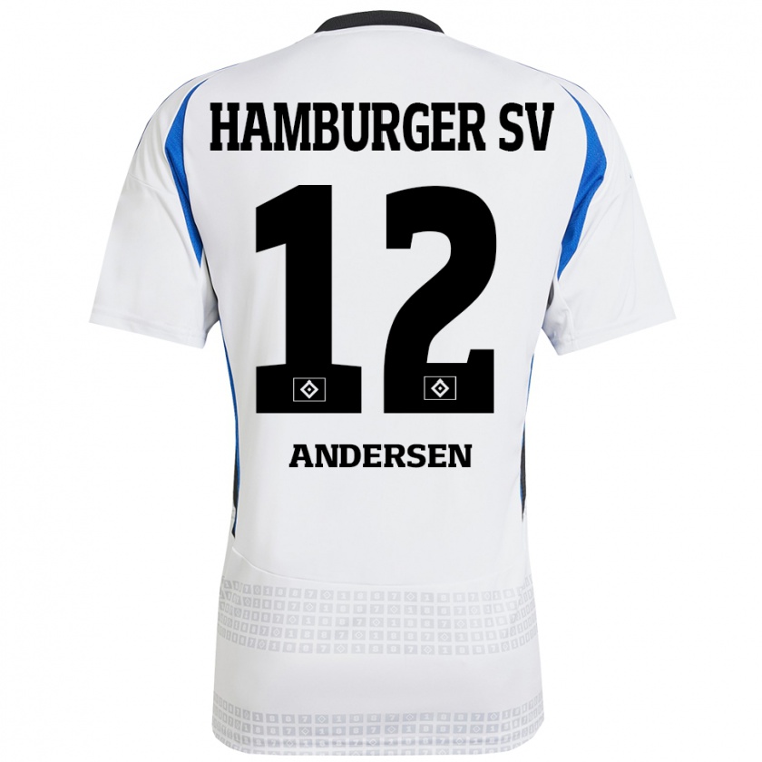 Kandiny Enfant Maillot Patrick Andersen #12 Blanc Bleu Tenues Domicile 2024/25 T-Shirt