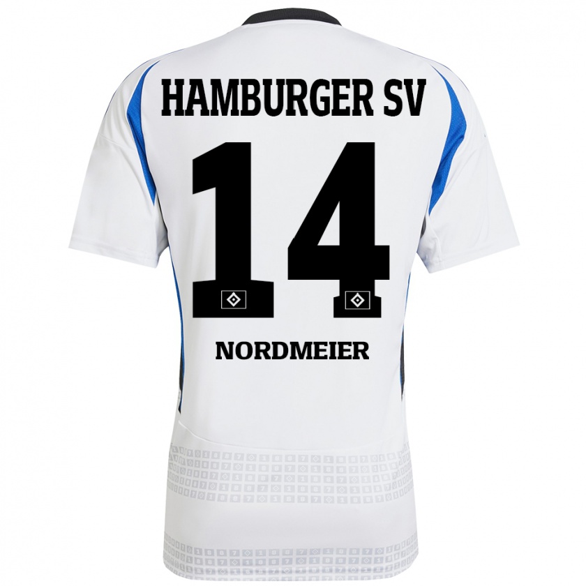 Kandiny Enfant Maillot Quentin Nordmeier #14 Blanc Bleu Tenues Domicile 2024/25 T-Shirt