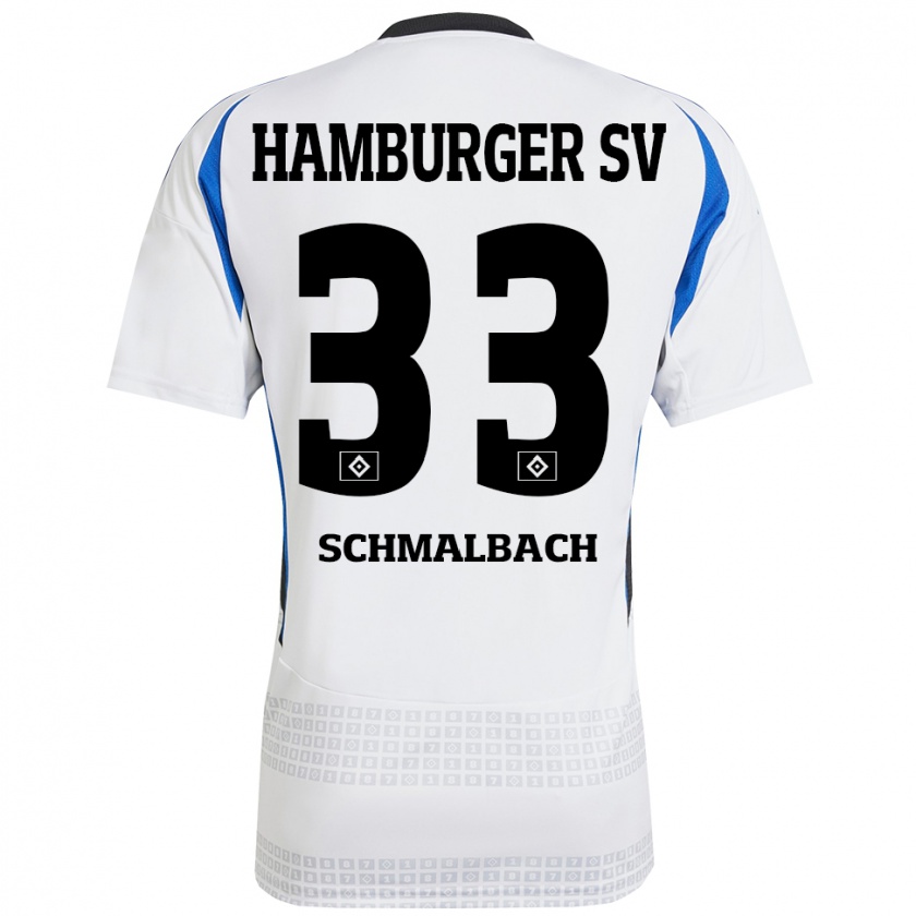 Kandiny Enfant Maillot Sebastian Schmalbach #33 Blanc Bleu Tenues Domicile 2024/25 T-Shirt