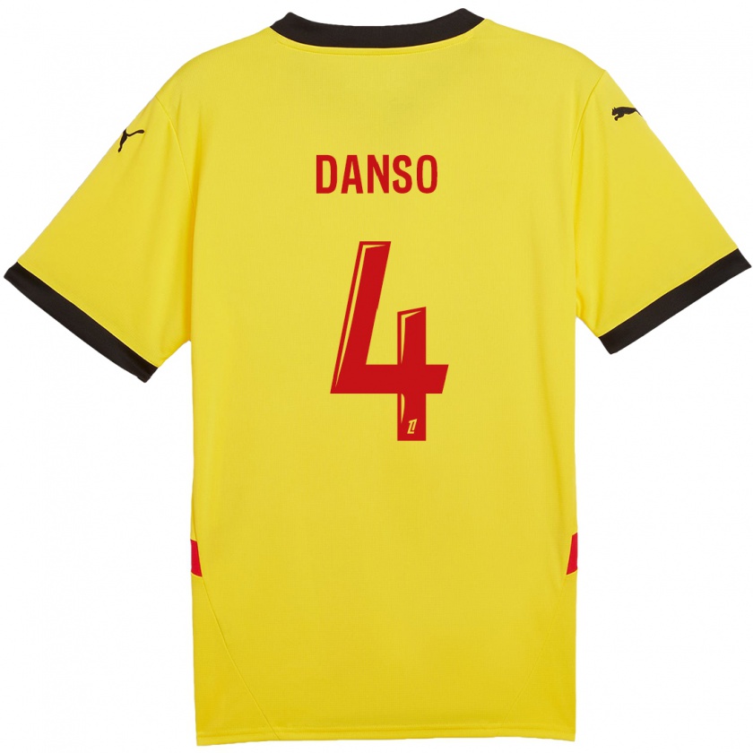 Kandiny Enfant Maillot Kevin Danso #4 Jaune Rouge Tenues Domicile 2024/25 T-Shirt