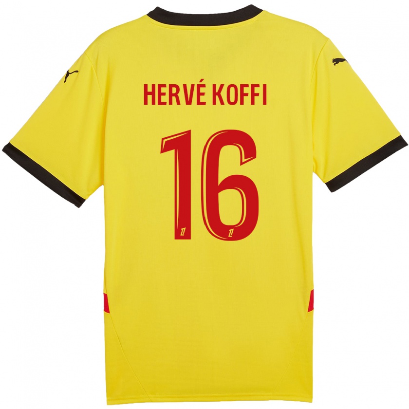 Kandiny Enfant Maillot Hervé Koffi #16 Jaune Rouge Tenues Domicile 2024/25 T-Shirt