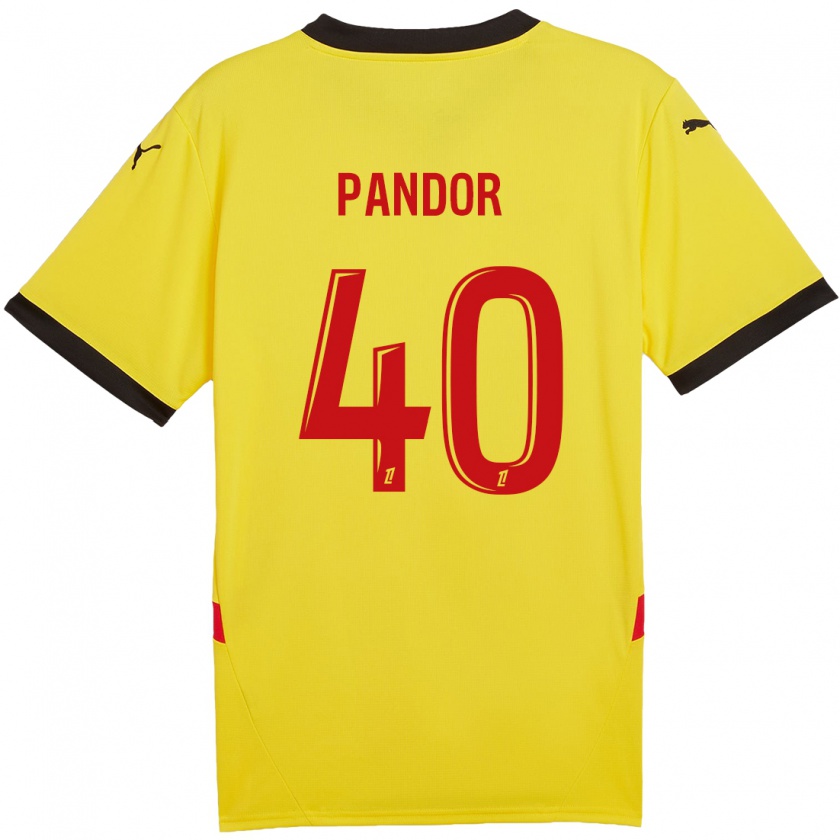 Kandiny Enfant Maillot Yannick Pandor #40 Jaune Rouge Tenues Domicile 2024/25 T-Shirt