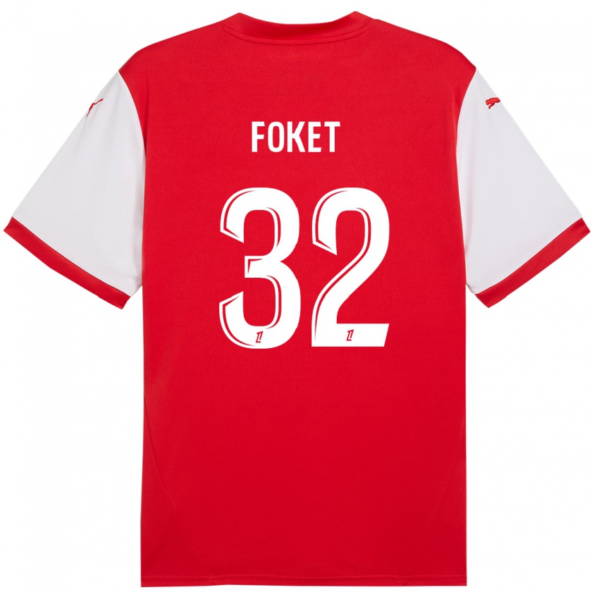 Kandiny Enfant Maillot Thomas Foket #32 Rouge Blanc Tenues Domicile 2024/25 T-Shirt