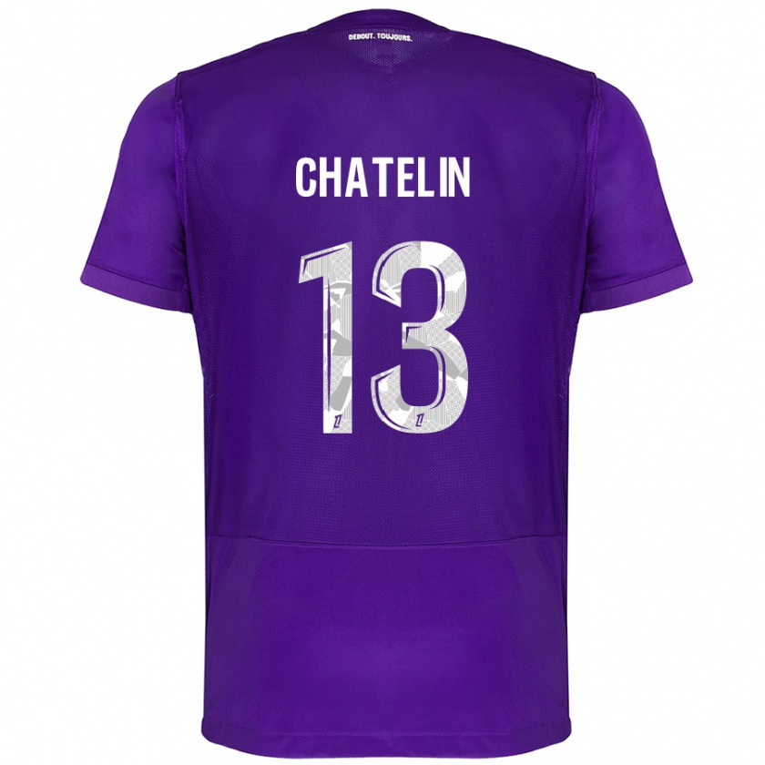 Kandiny Enfant Maillot Delphin Chatelin #13 Violet Blanc Tenues Domicile 2024/25 T-Shirt