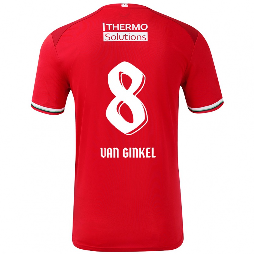 Kandiny Enfant Maillot Danique Van Ginkel #8 Rouge Blanc Tenues Domicile 2024/25 T-Shirt