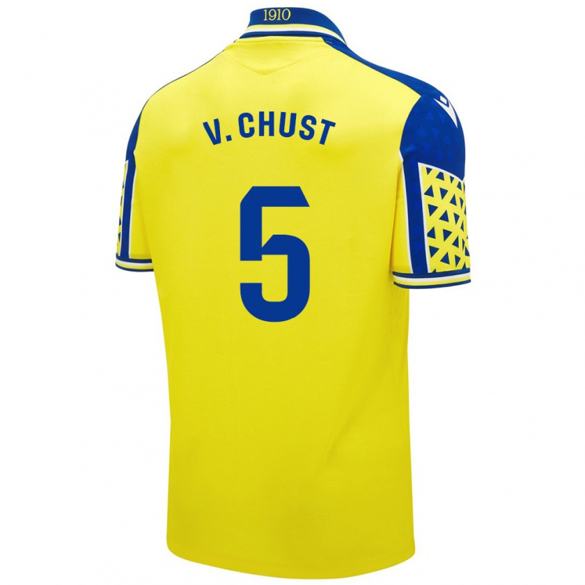 Kandiny Enfant Maillot Víctor Chust #5 Jaune Bleu Tenues Domicile 2024/25 T-Shirt