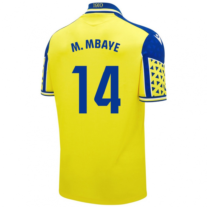 Kandiny Enfant Maillot Momo Mbaye #14 Jaune Bleu Tenues Domicile 2024/25 T-Shirt