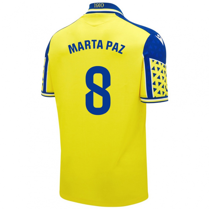 Kandiny Enfant Maillot Marta Milagros Paz Cruz #8 Jaune Bleu Tenues Domicile 2024/25 T-Shirt