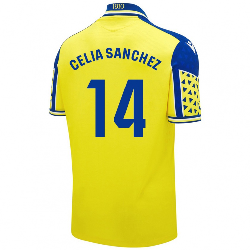 Kandiny Enfant Maillot Celia Sánchez García #14 Jaune Bleu Tenues Domicile 2024/25 T-Shirt